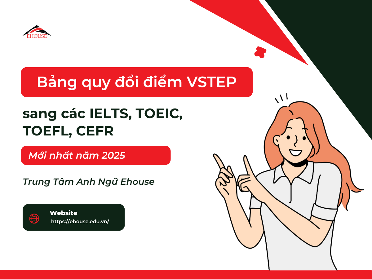 Bảng quy đổi điểm VSTEP sang IELTS, TOEIC, TOEFL, CEFR mới nhất 2025 - Trung tâm Anh Ngữ Ehouse